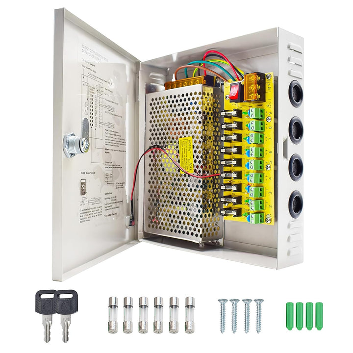 Weishuo 9 Kanal Netzteil Kasten für CCTV Kamera Videoüberwachung Leistungsnetzteil 12V DC10A 120W
