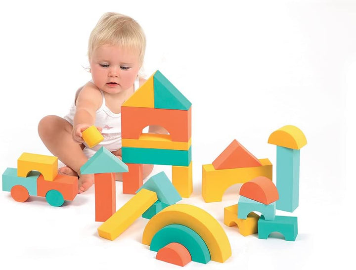 LUDI – 28 Schaumstoffbausteine – Lernspielzeug für Babys – Ab 10 Monaten – Fördert Feinmotorik Denke