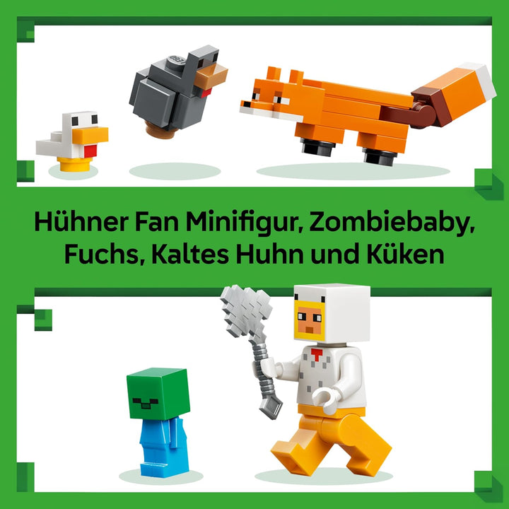 LEGO Minecraft Hühnerfarm - Spielzeug zum Bauen mit Hühner Fan Minifigur, Baby Zombie und Fuchs Figu