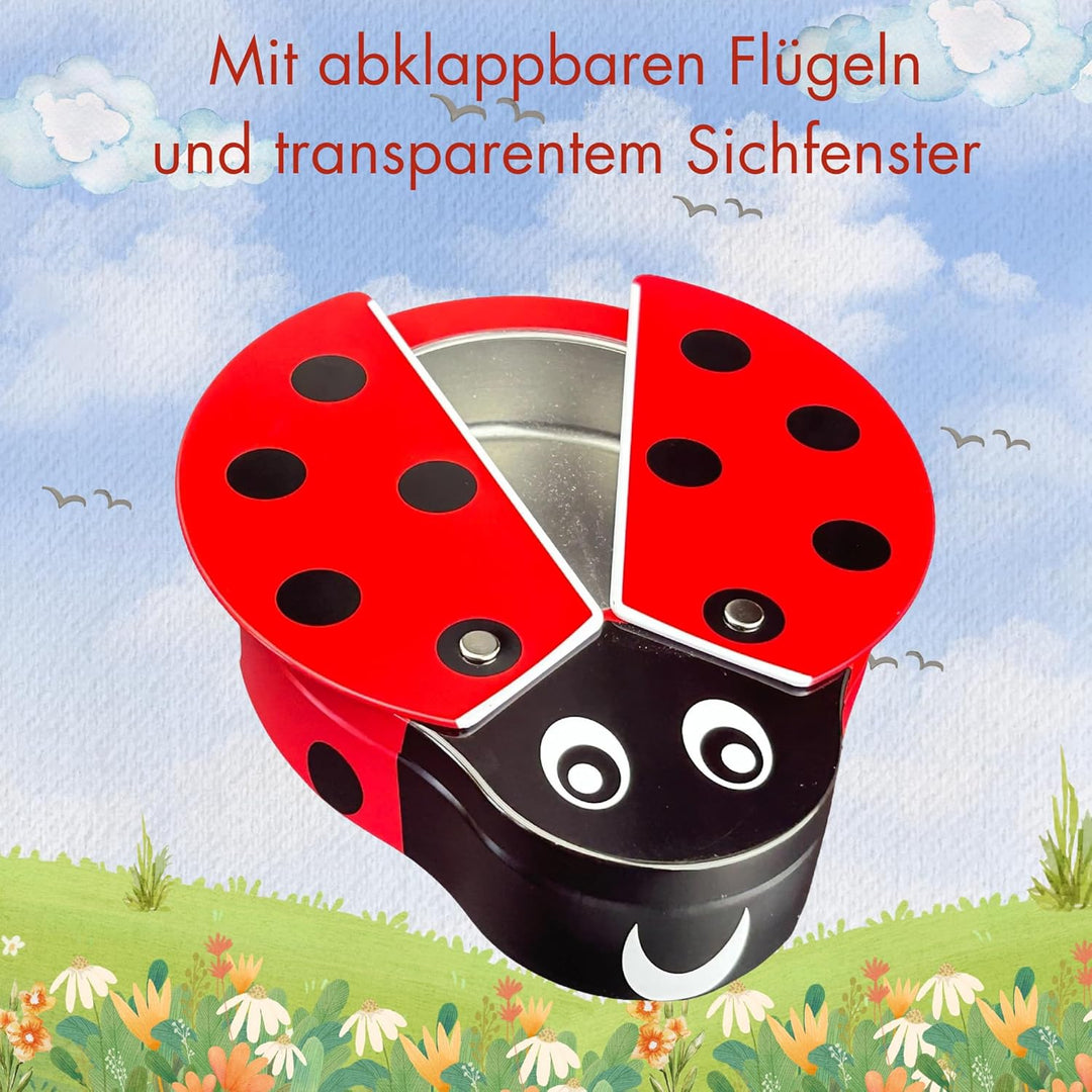 MediMuc Marienkäfer mit abklappbaren Flügeln und transparentem Sichtfenster - Geschenkdose, Osterdos