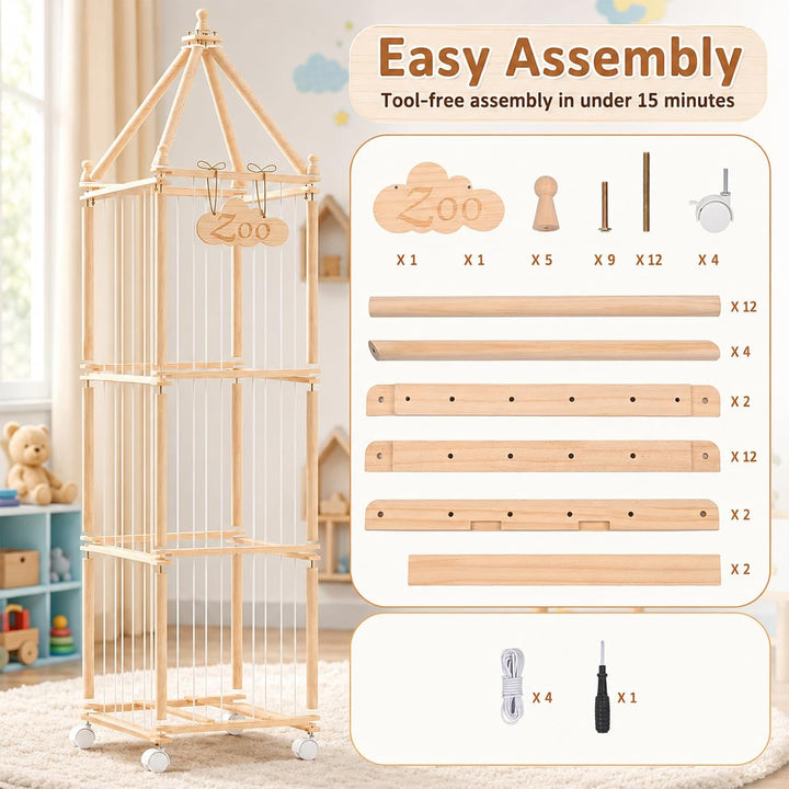 Kuscheltier Aufbewahrung Kinderzimmer 146x42x32cm, 360° Drehbar Kinder Spielzeug Organizer Regal, Gr