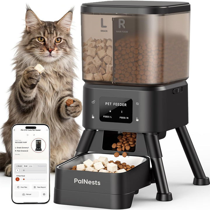 Futterautomat Katze 4L, PalNests Automatischer Futterspender für Katze und Hund mit Edelstahlnapf, D