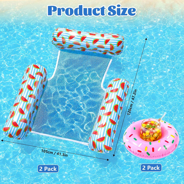 Luftmatratze Pool,2 Stück Wasserhängematte mit 2 Getränkehalter | 4 in 1 Luftmatratze Wasser mit Rüc