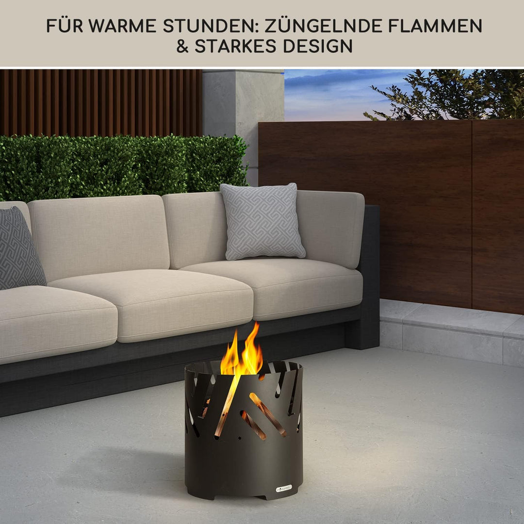 Blumfeldt Feuerschale mit Grillrost, Outdoor Stahl-Feuerschale Gross für Balkon & Camping, Mobile Fe