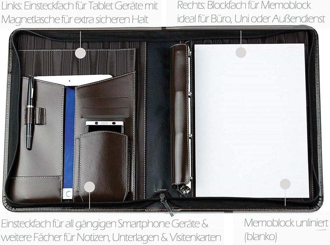 DELMON VARONE - Personalisierbare Tablet &amp; Smartphone Schreibmappe DIN A4 XXL Cambridge Top Grain Le