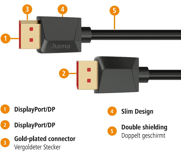 Hama DisplayPort-Kabel, DP 2.1, Ultra-HD 8K, 40 Gbit/s, 2,00 m