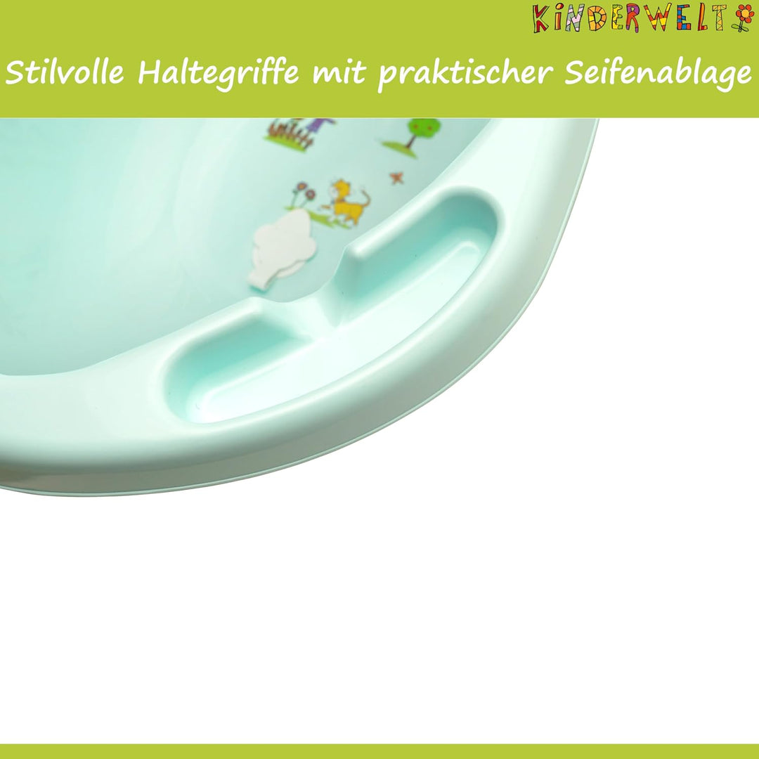 KiNDERWELT Babywanne 100 cm - Baby Badewanne mit Funny Farm Motiv - BPA-Frei - Wanne zum Baden für B