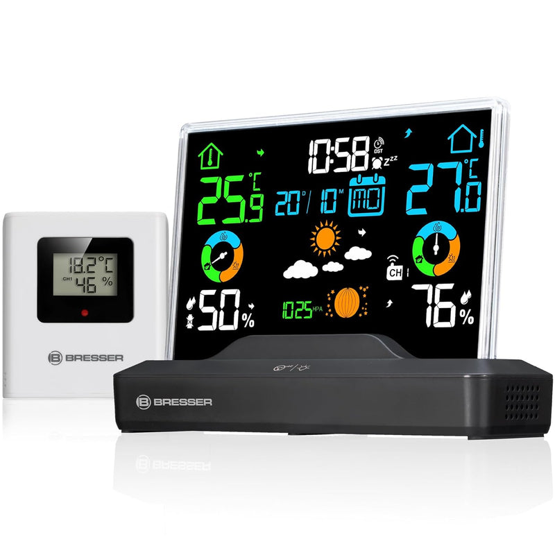 Bresser Funk-Farbwetterstation rahmenloses Display, Temperatur, Luftfeuchtigkeit, Wettervorhersage