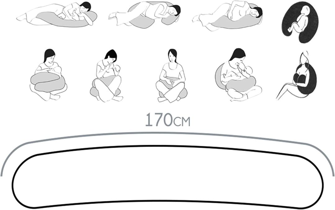 170cm Gross XXL Stillkissen Schwangerschaftskissen Lagerungskissen Seitenschläferkissen mit abnehmba