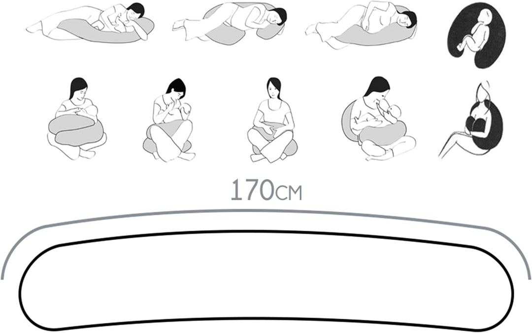 ekm trade 170cm XXL Typ I Stillkissen mit abnehmbarem Bezug Schwangerschaftskissen Lagerungskissen S