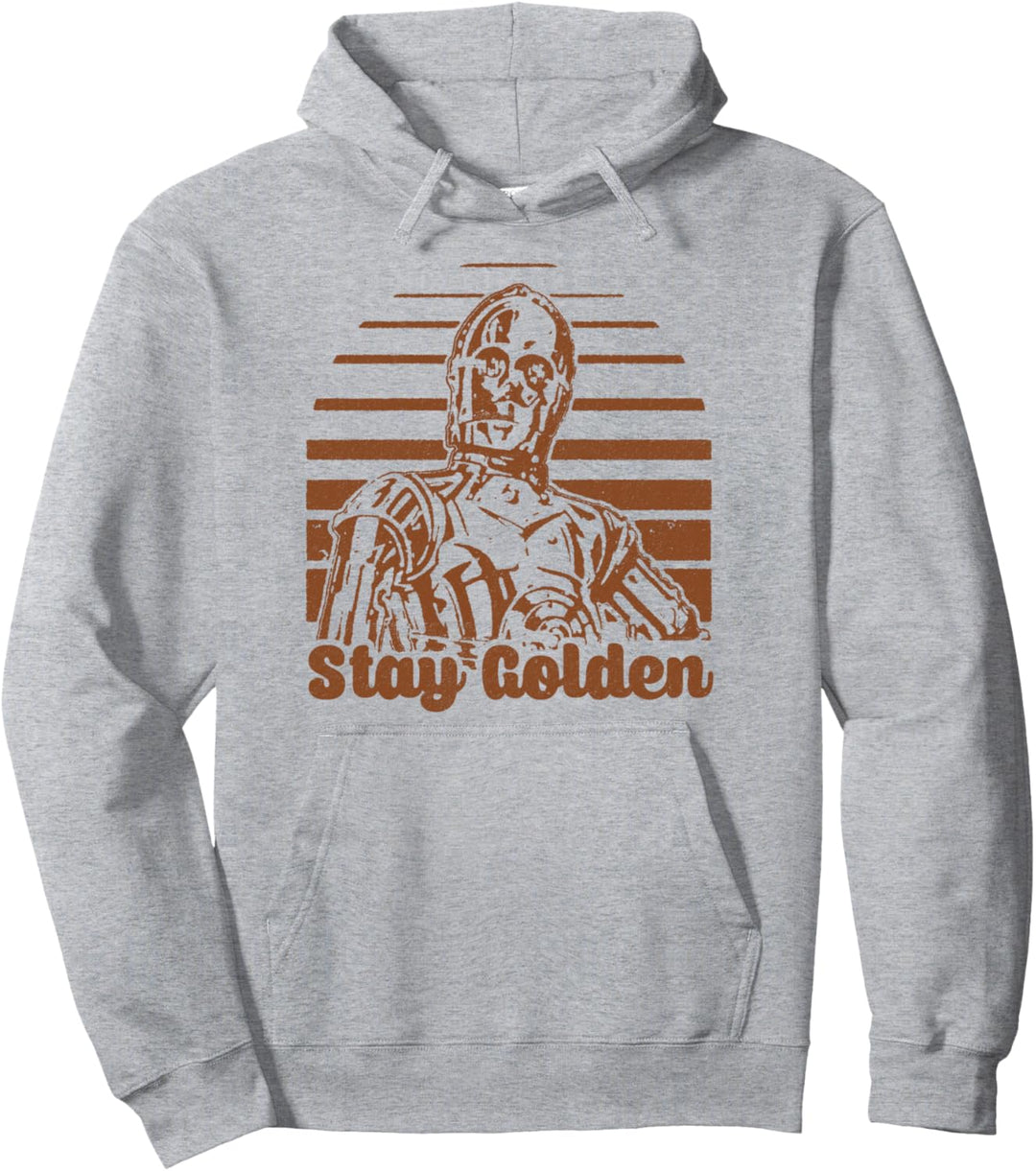 Star Wars C-3PO Stay Golden Sunset Text Poster Pullover Hoodie