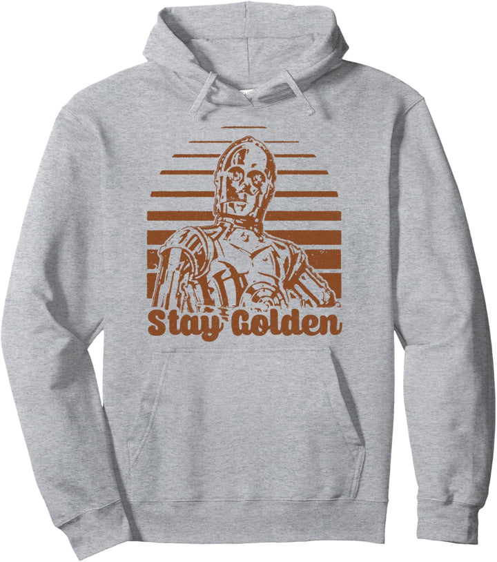Star Wars C-3PO Stay Golden Sunset Text Poster Pullover Hoodie