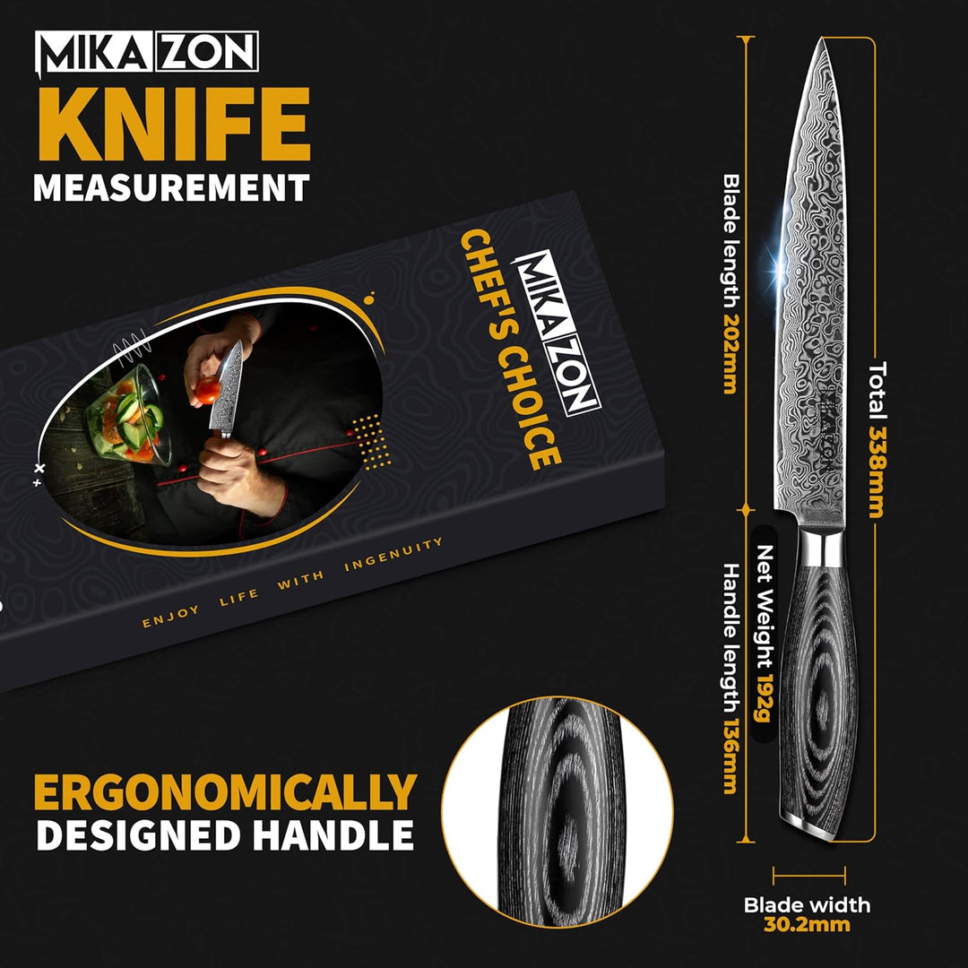 Damast Tranchiermesser - Professionelles 20.2 cm Schneidemesser mit 67-lagiger Stahlkonstruktion und