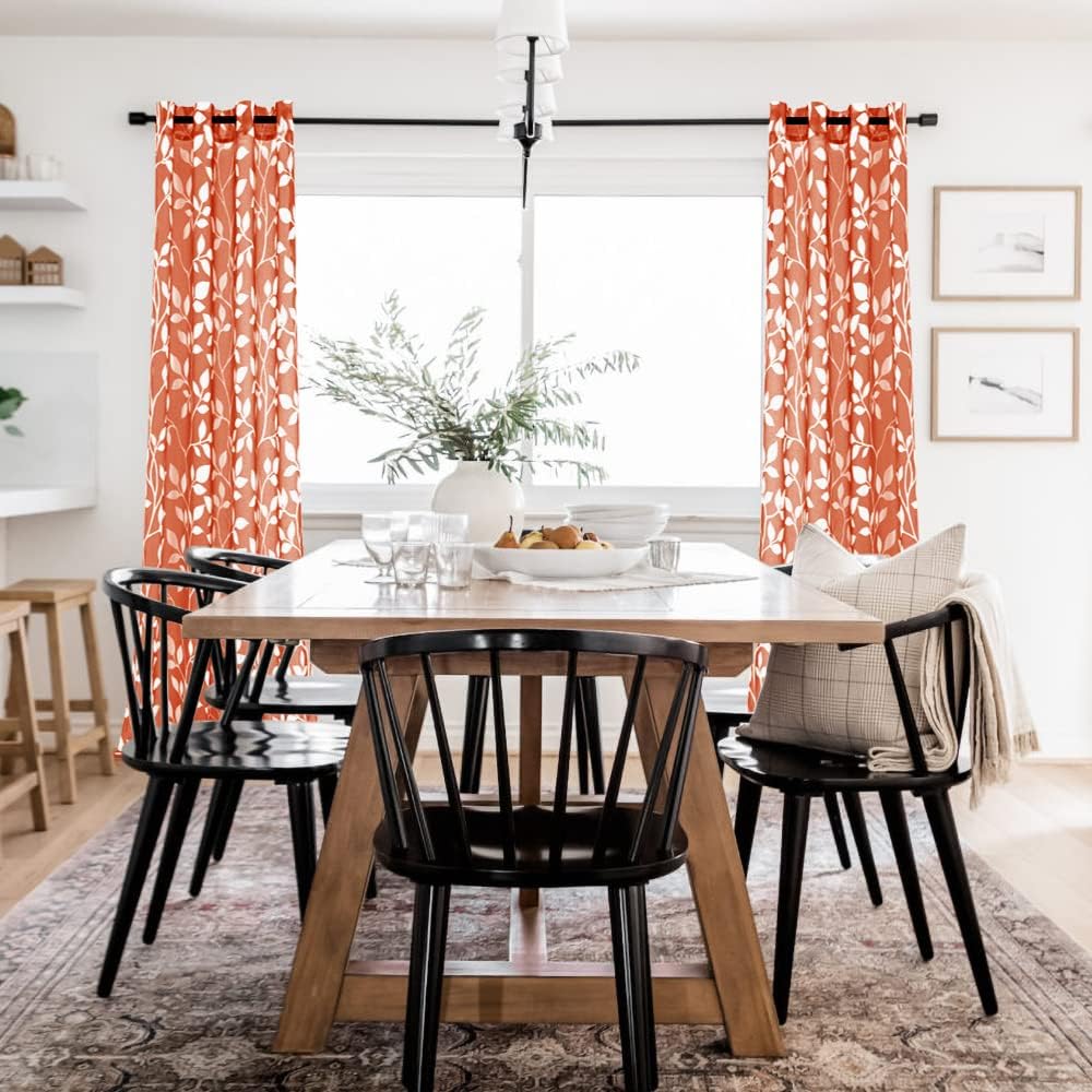 Durchsichtige Vorhänge mit Blättern, 213 cm, für Wohnzimmer, Burnt Orange 52x84 Burnt Orange, 52x84