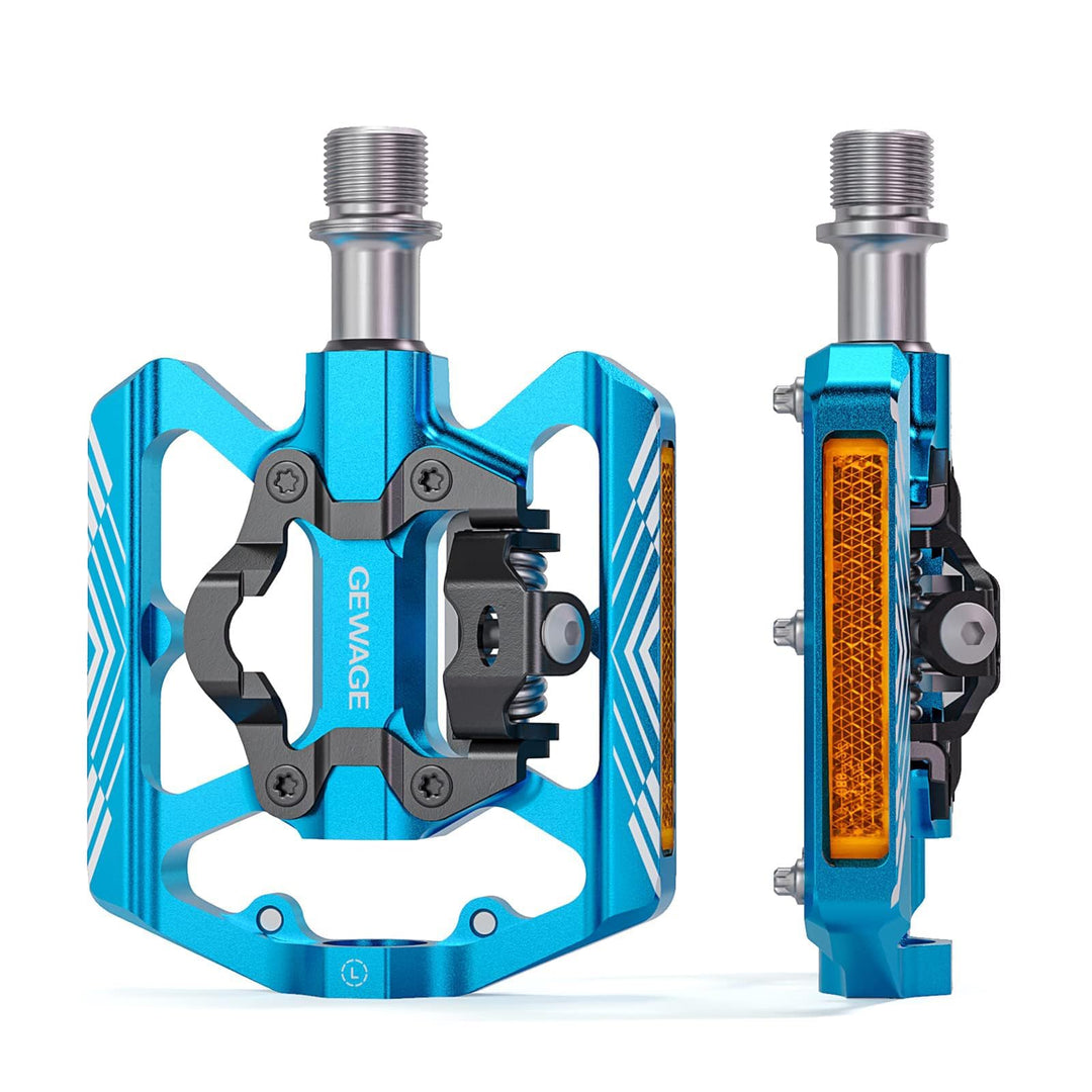 GEWAGE Klickpedale, 2 in 1 Doppelfunktions Flach und Klickpedale mit Reflektor Für SPD, 9/16 Zoll Cr