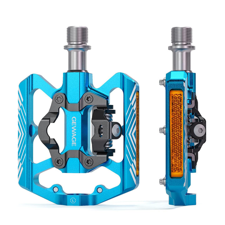 GEWAGE Klickpedale, 2 in 1 Doppelfunktions Flach und Klickpedale mit Reflektor Für SPD, 9/16 Zoll Cr