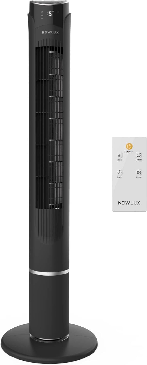 Newlux - Turmventilator ohne Flügel W130 (45 W) mit Höhe 103,5 cm, 3 Stufen, 3 Modi, 70° Oszillation