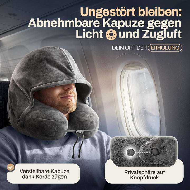 HELDENWERK® Air Nackenkissen Flugzeug Aufblasbar | Reisekissen für 5 Schlafpositionen, schnell aufbl