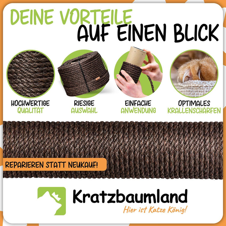 Kratzbaumland Premium-Sisalseil braun 8 mm, braunes Sisalseil für Kratzbäume (versch. Längen) (30 Me