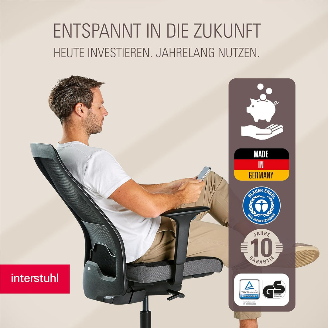 Interstuhl Style AIR + Ergonomischer Bürostuhl mit hoher Rückenlehne für grosse Menschen, Synchronme