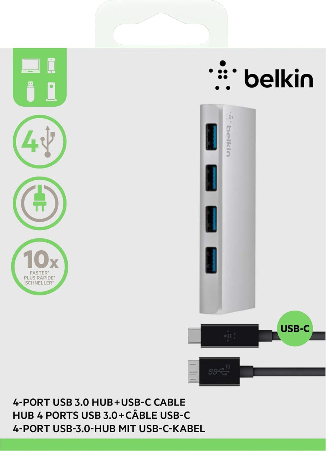 Belkin 4-Port USB 3.0 Hub USB-C auf USB-A (inkl. USB-C/3.1-Micro-B-Kabel, geeignet für MacBooks und
