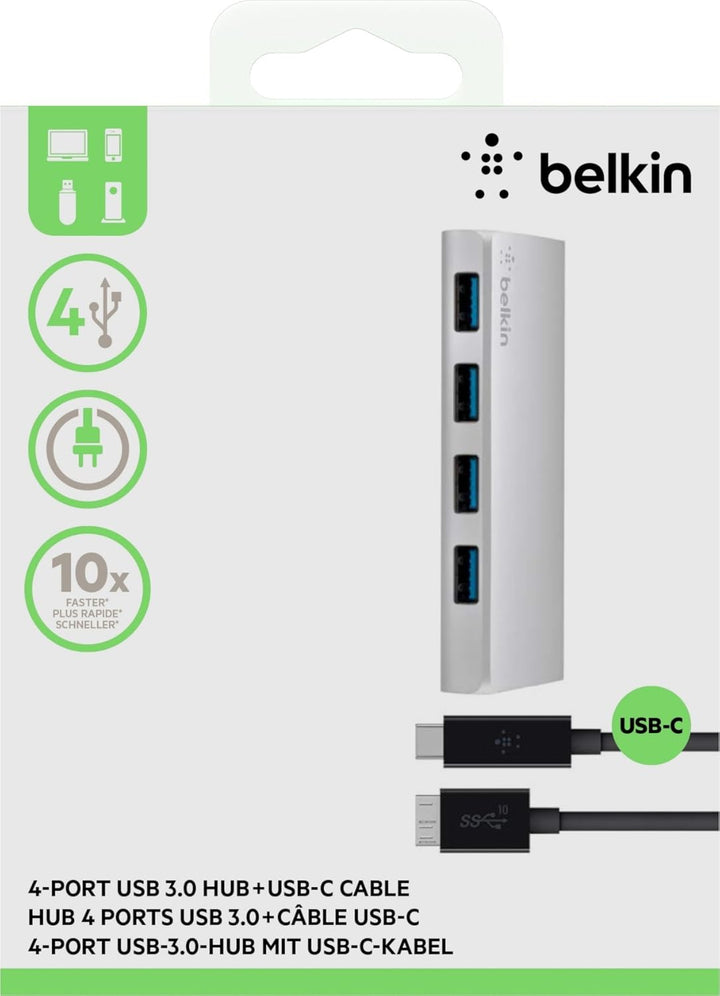 Belkin 4-Port USB 3.0 Hub USB-C auf USB-A (inkl. USB-C/3.1-Micro-B-Kabel, geeignet für MacBooks und