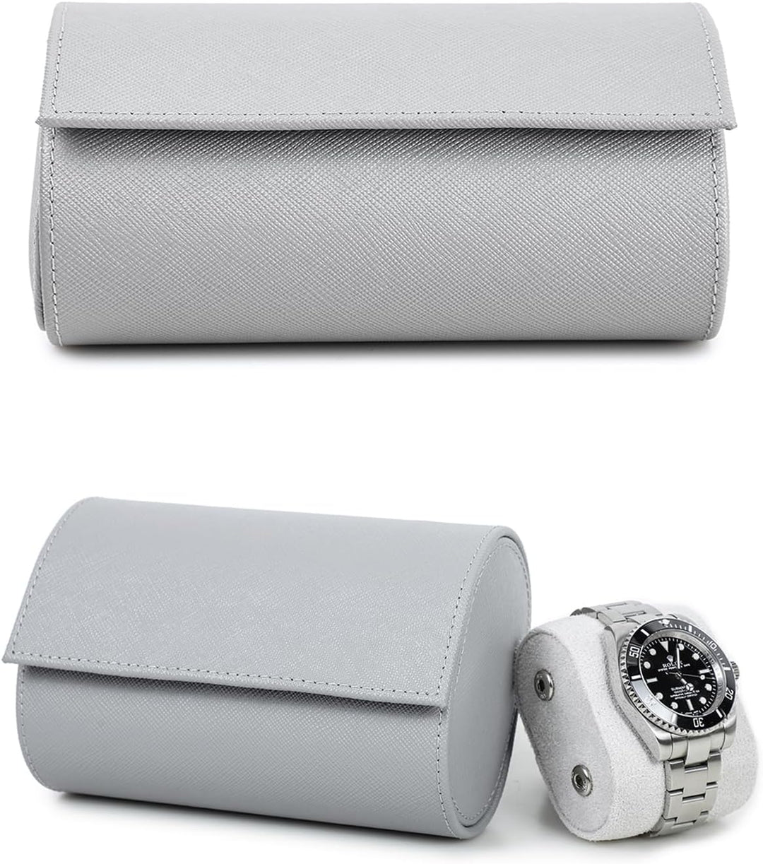 Hiram Uhrenkoffer aus echtem Leder für 2 Uhren, handgefertigt, echtes Saffiano-Leder, Reiseuhr, trag