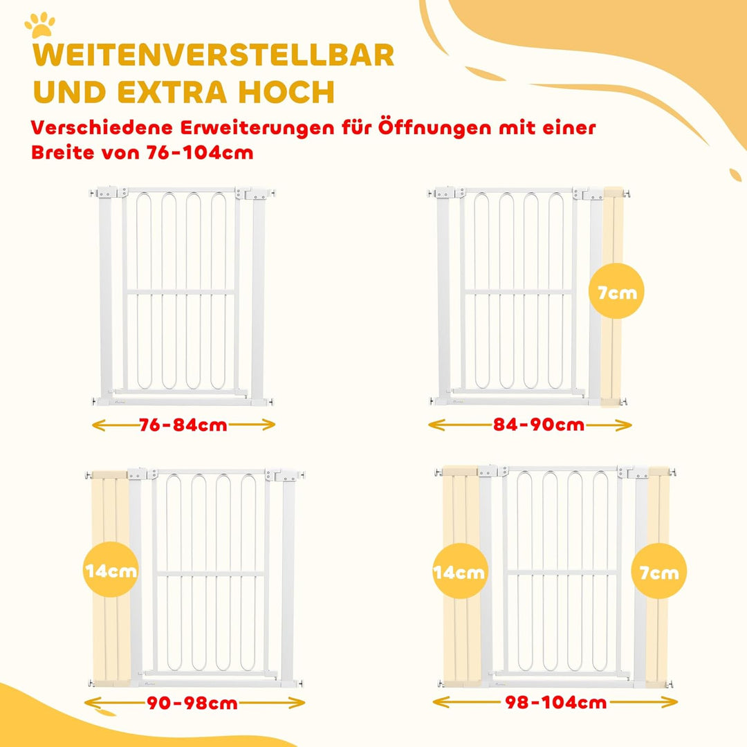 PawHut Treppenschutzgitter 94cm Türschutzgitter Absperrgitter ohne Bohren 76-104 cm Schutzgitter aus
