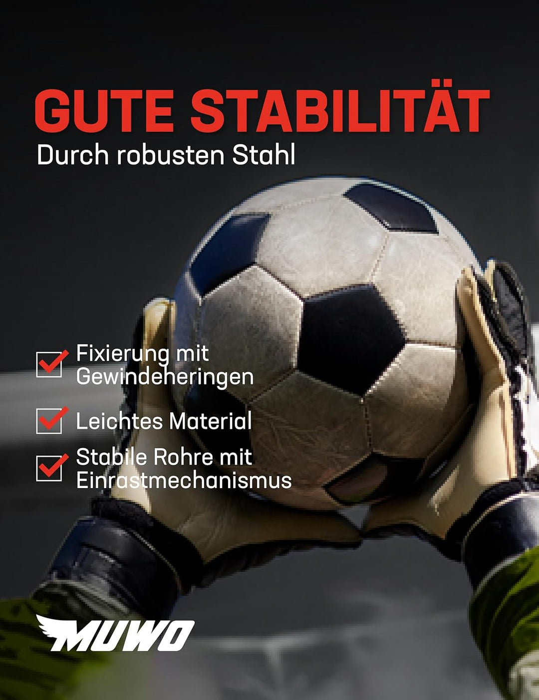 MUWO Fussballtor aus Stahl mit Textilmantel 240 x 150 cm, wetterfest und Outdoor geeignet, für Hof u