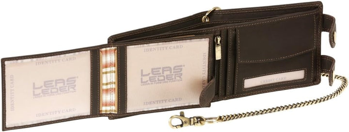 LEAS Bikerkombi- & Truckerbörse MCL im Vintage-Stil in Echt-Leder mit Kette, braun Chain-Series
