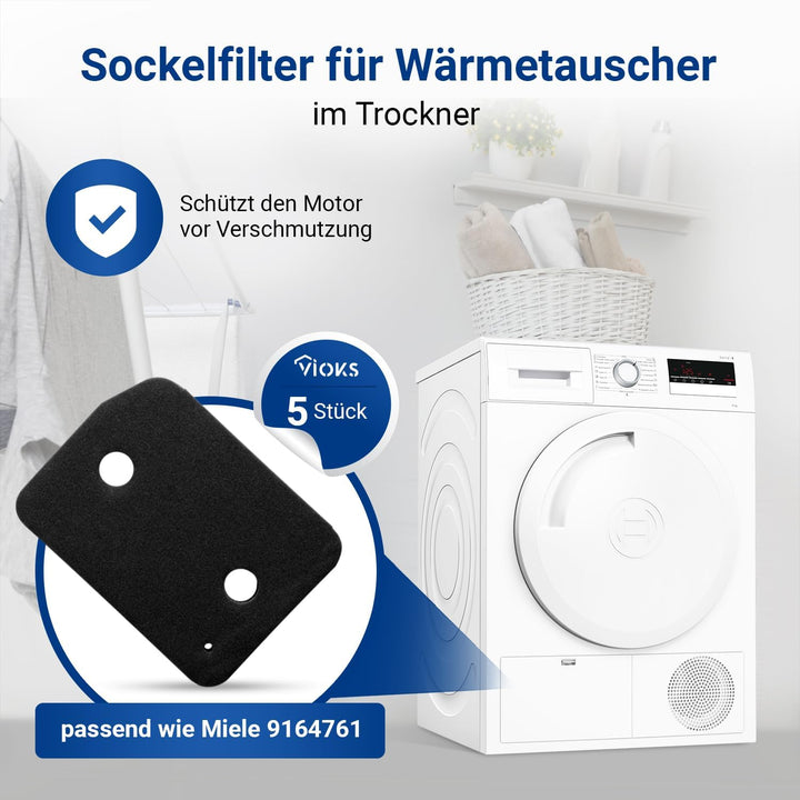 VIOKS Trockner Wärmepumpentrockner Filter Set 5x Ersatzfilter 207x155mm Ersatz für Мiele 9164761 Soc