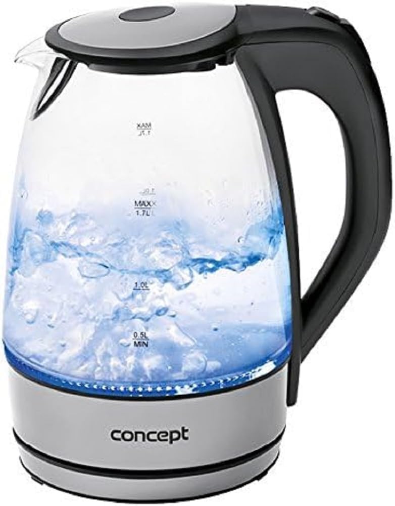 CONCEPT Hausgeräte rk4030 Glas Wasserkocher, LED-Beleuchtung, Anti-Kalk-Filter, 1,7 L, 2200 W, matti