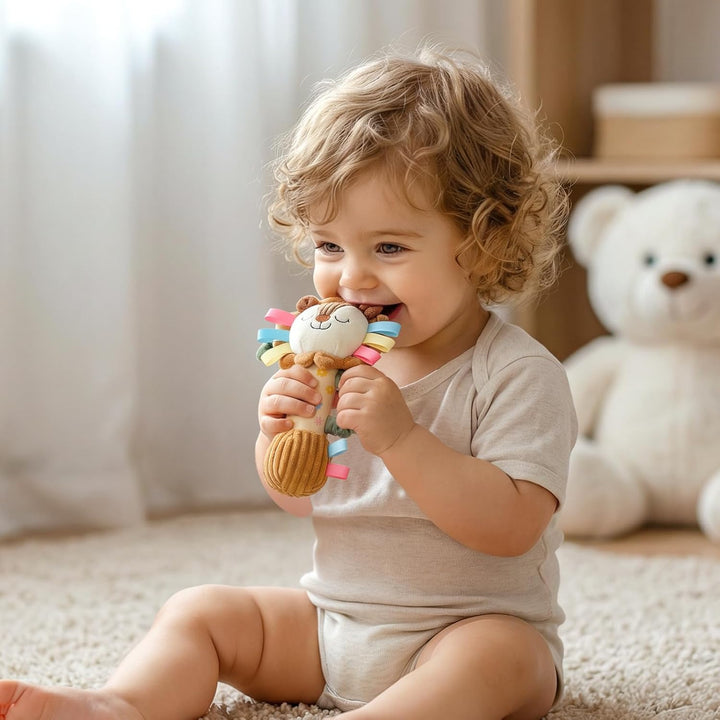 TYRY.HU Baby Rassel Spielzeug,Plüsch Löwe Rassel Greifling,Knisterblatt & Quietsche,Sensory Spielzeu