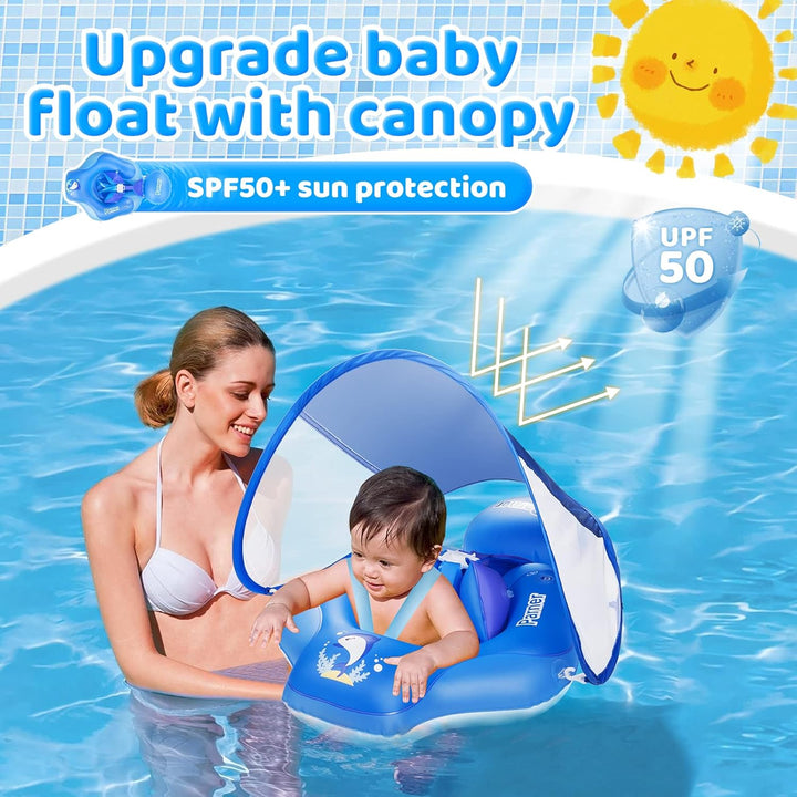 Parner Schwimmring Baby mit UPF50+ Sonnendach, Schwimmhilfe Baby für den Pool, Verstellbarer Sicherh