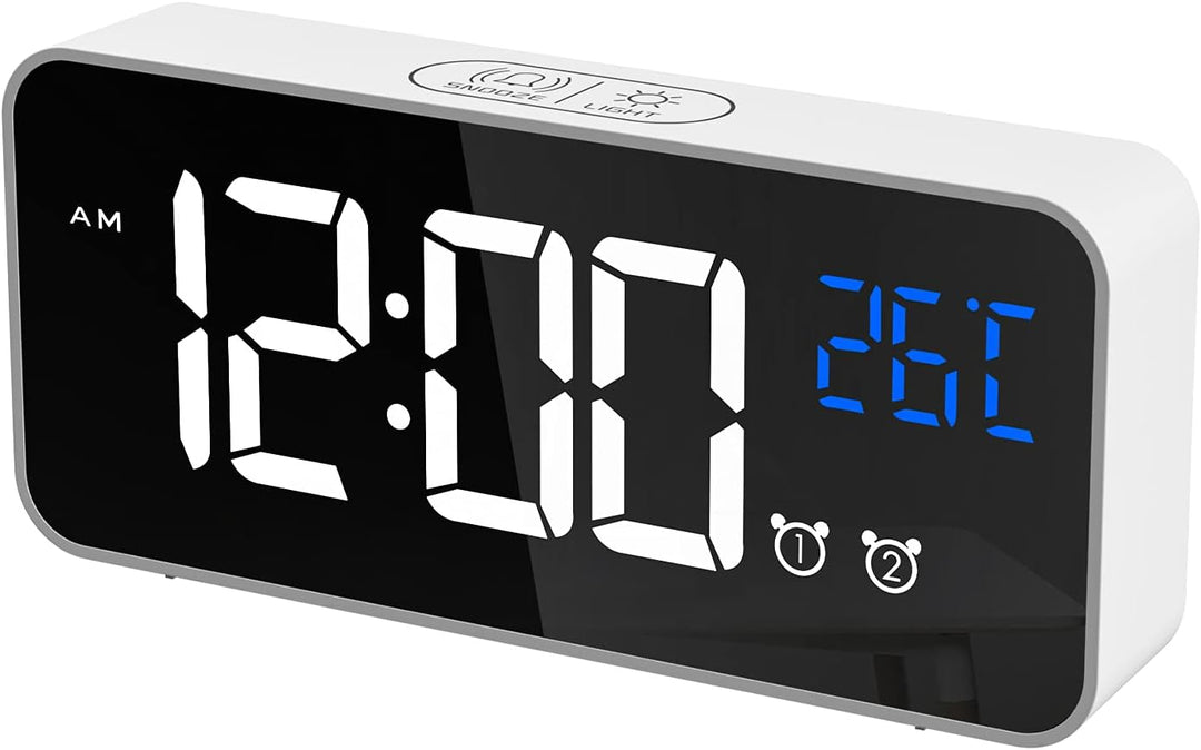 CHEREEKI Digitaler Wecker, LED Digitaluhr mit Temperaturanzeige Tragbarer Spiegelalarm Tischuhr mit
