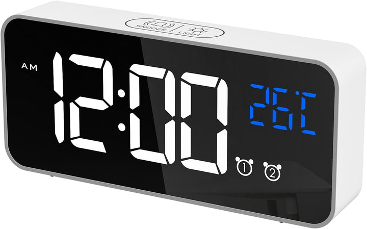 CHEREEKI Digitaler Wecker, LED Digitaluhr mit Temperaturanzeige Tragbarer Spiegelalarm Tischuhr mit