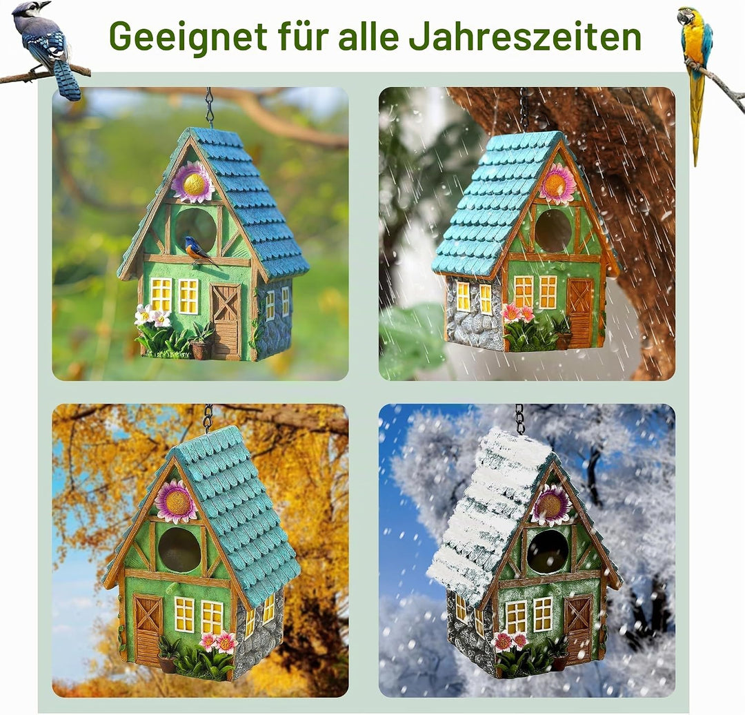 Attivolife Vogelhaus für draussen, buntes Vogel-Nistkästen aus Kunstharz, mit Kette zum Aufhängen, f