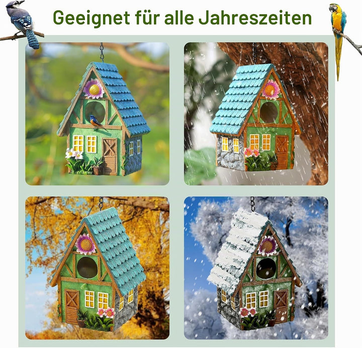 Attivolife Vogelhaus für draussen, buntes Vogel-Nistkästen aus Kunstharz, mit Kette zum Aufhängen, f