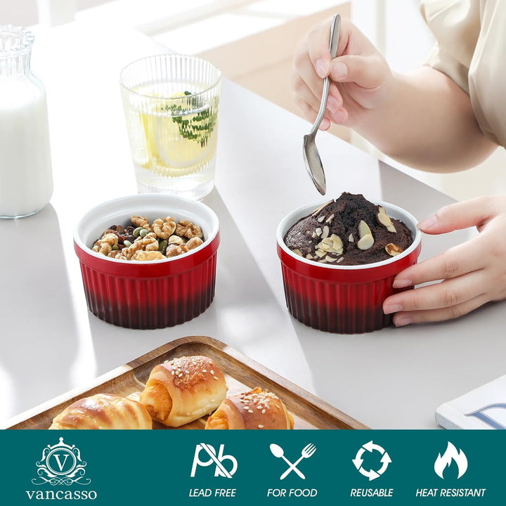 vancasso RAMEKINS 260ml Soufflé Förmchen Set von 6, Ø9,5cm Creme Brulee Schälchen Backofen sicher, P