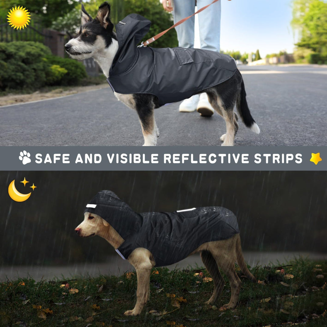 Idepet Regenmantel für Hunde, mit Kragenloch wasserdicht reflektierend Winddicht Poncho mit Kapuze f