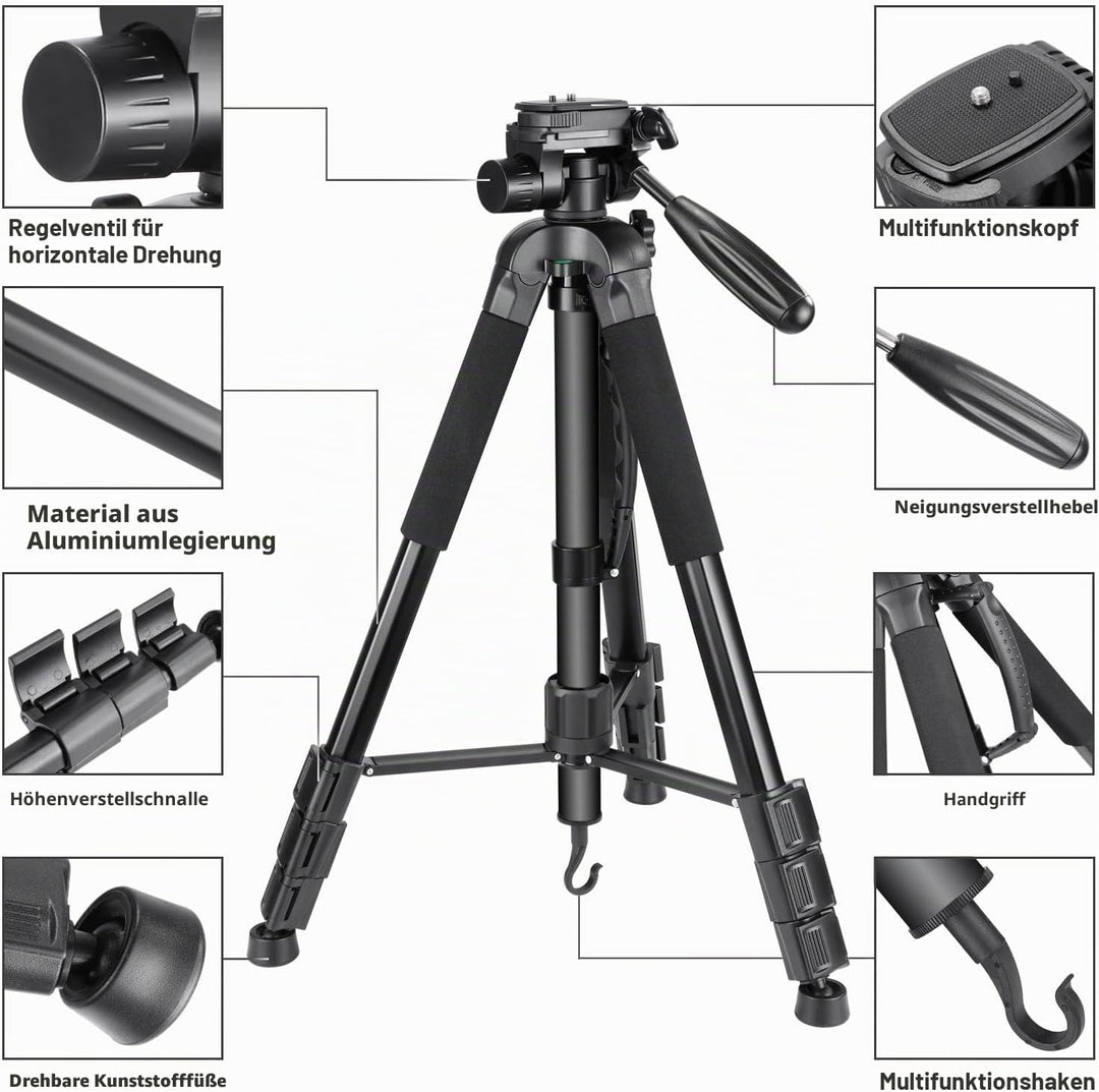 Neewer Tragbarer 177cm Aluminium Legierung Kamera Stativ Einbeinstativ mit 3-Wege-Drehgelenk Pan Hea