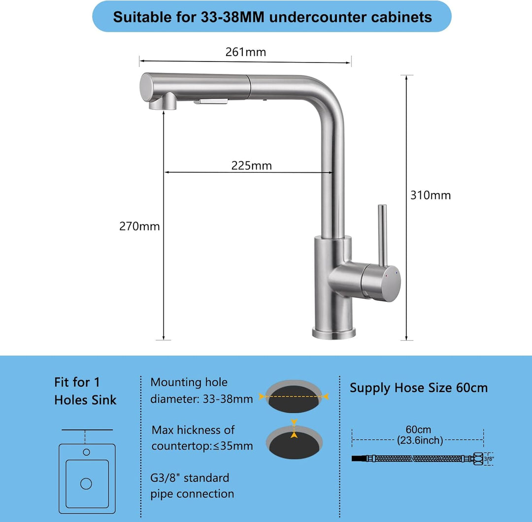 Wasserhahn Küche Ausziehbar, BONADE Küchenarmatur mit Brause, Mischbatterie Küche 360° Schwenkbar，Ar