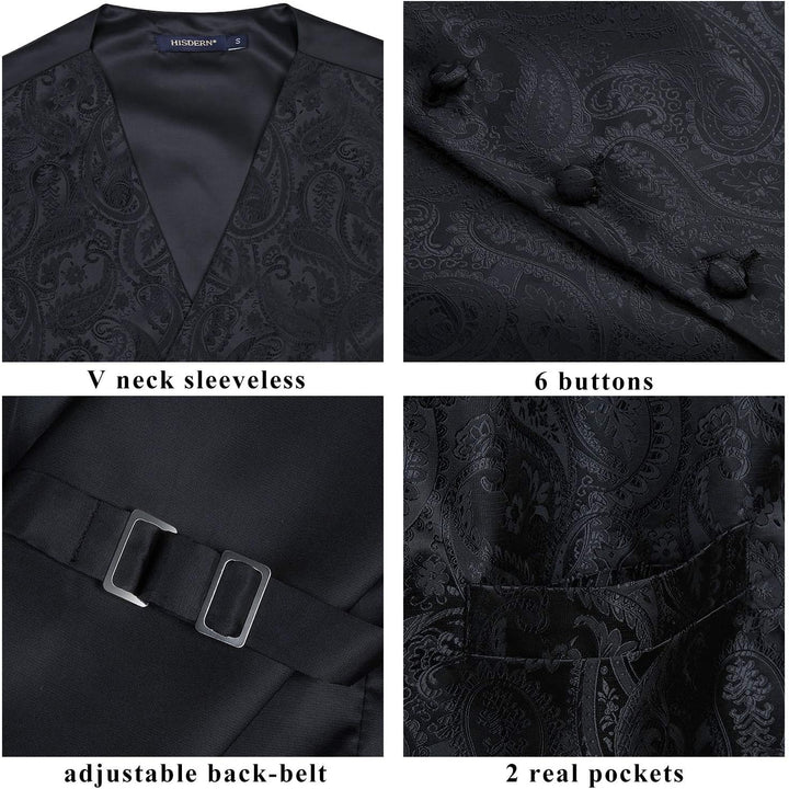 Enlision Herren Paisley Floral Jacquard Weste &amp; Krawatte und Pocket Square Weste Anzug Set M Schwarz