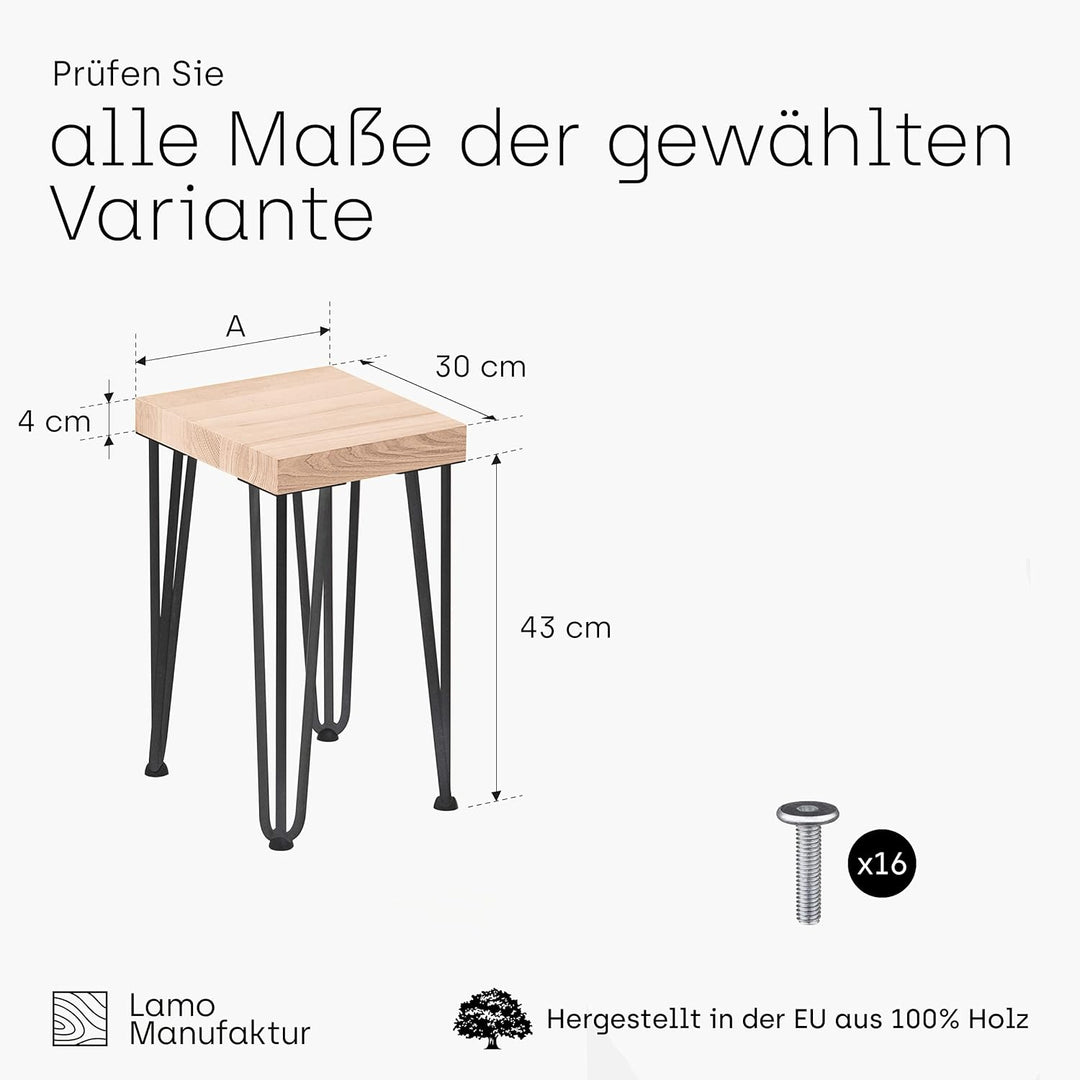 LAMO Manufaktur Hocker Beistelltisch Sitzbank 30x40x47 cm, Möbelfüsse Creative Rohstahl mit Klarlack