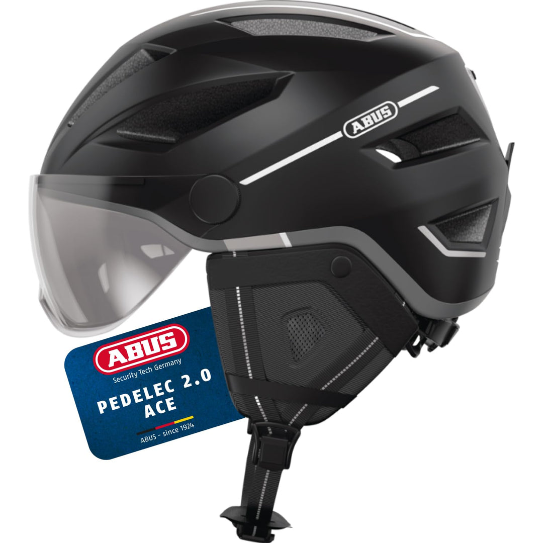 ABUS Stadthelm Pedelec 2.0 ACE - Fahrradhelm mit Rücklicht, Visier, Regenhaube, Ohrenschutz - für Da