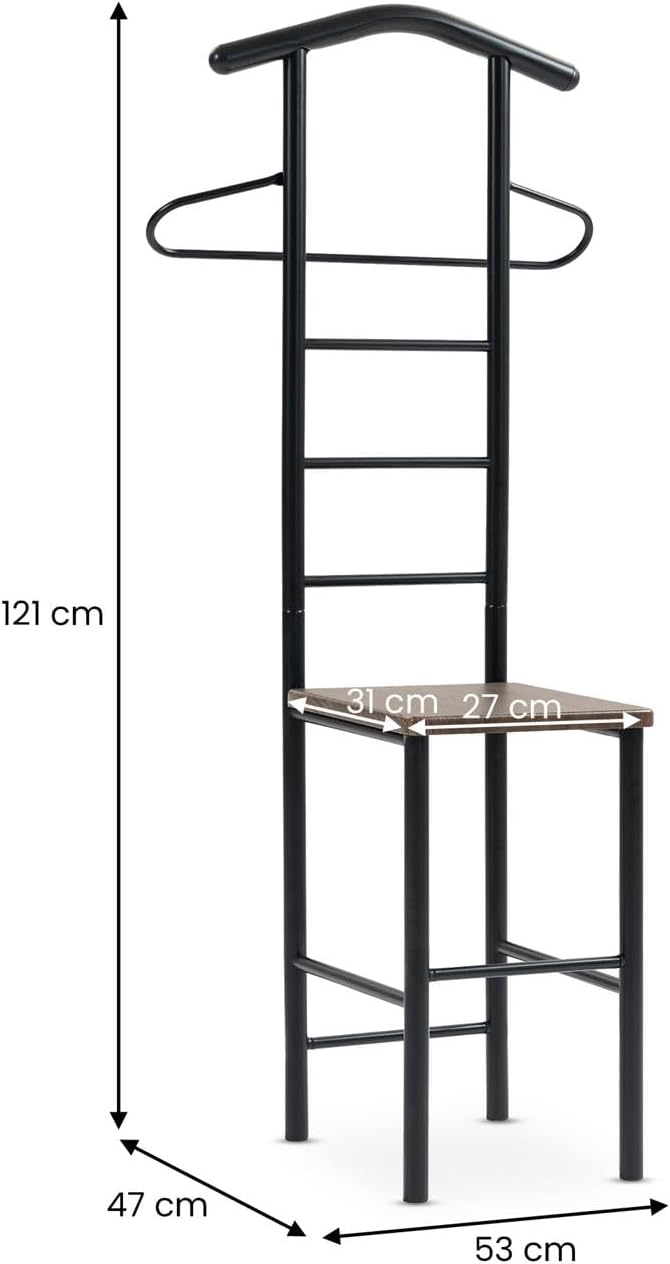 Herrendiener JIVO 2er Set, schwarz/braun – stummer diener mit ablage aus Metall und MDF, kleiderstän