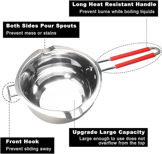JEMESI Kerzen Schmelztopf 1200ml - Chokoladen Schmelztiegel Edelstahl 304 - Hochwertige Wasserbad Sc
