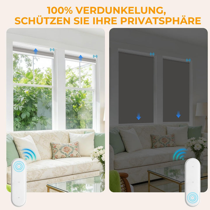 HOMEDEMO M100 Elektrische Rollos Verdunkelungsrollo mit Motor &amp; Fernbedienung, Grau 50x100cm(BxH), S
