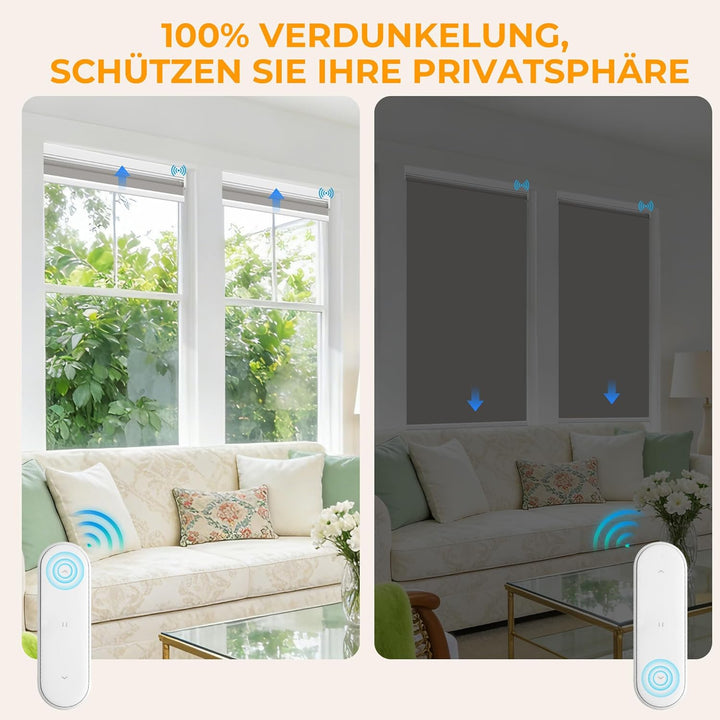 HOMEDEMO M100 Elektrische Rollos Verdunkelungsrollo mit Motor & Fernbedienung, Grau 80x100cm, Verdun