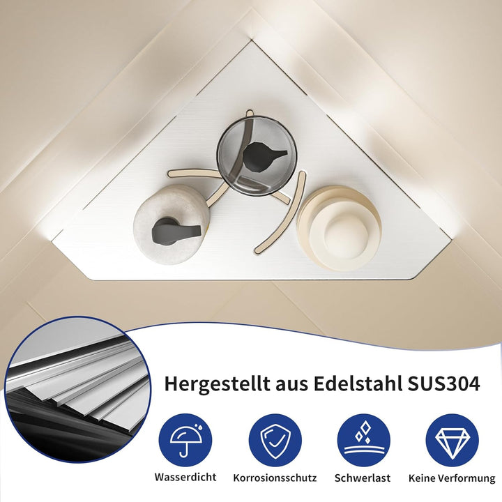 Duschablage mit 3 mm Stärke,304 Edelstahl Pentagonal Eckregal,Vertieftes Badezimmer-Duschregal Dusch